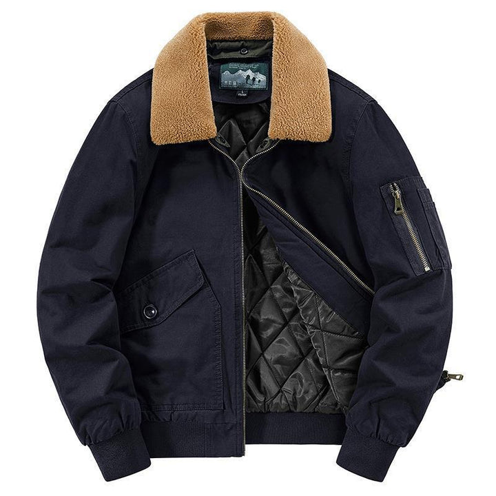 Men's Cotton Canvas Bomber Jacket with Teddy Collar, Quilted Thermal Lining and Utility Arm Pocket Mune Fashion