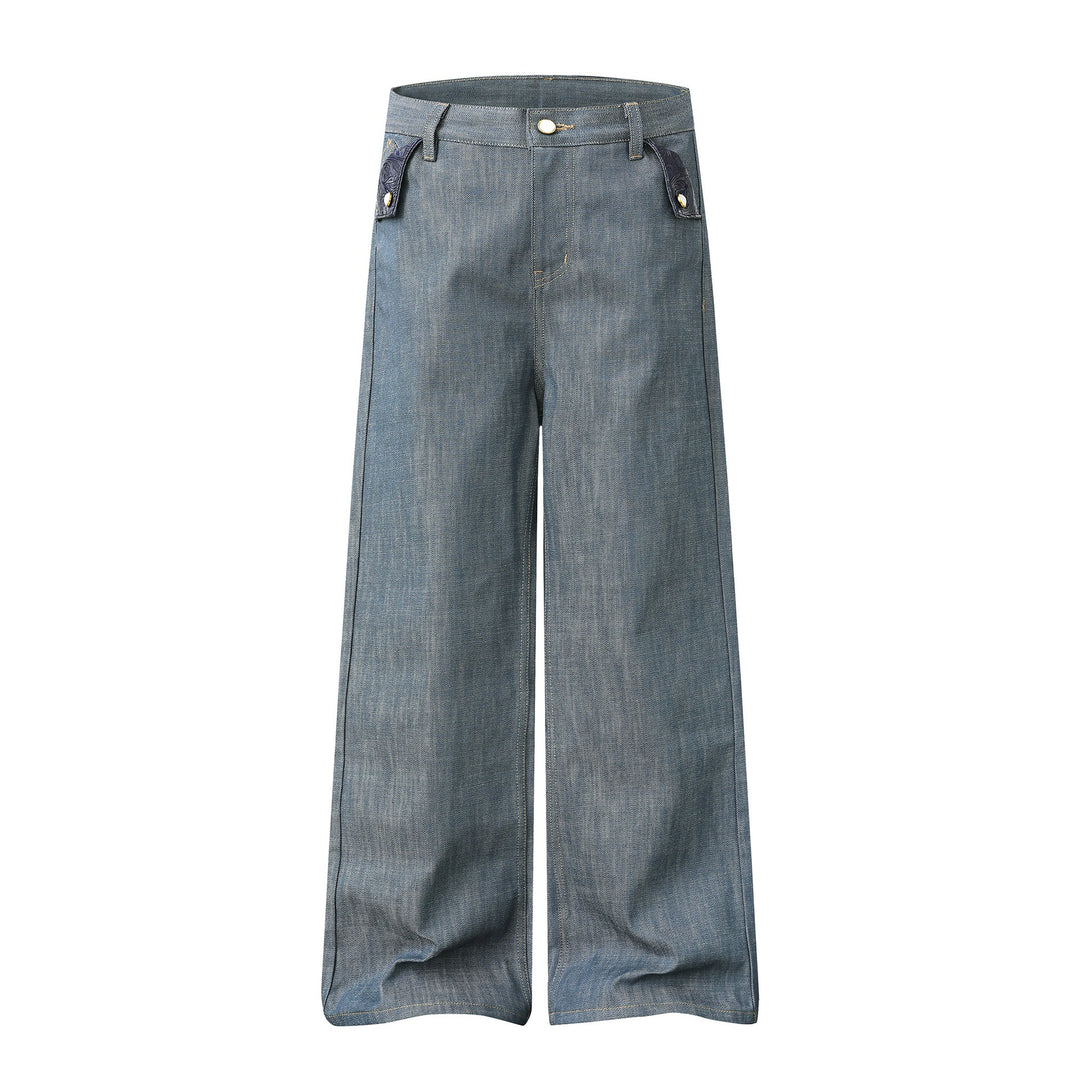 Women's high-waisted wide jeans pants with decorative flap pockets and straight leg Mune Fashion