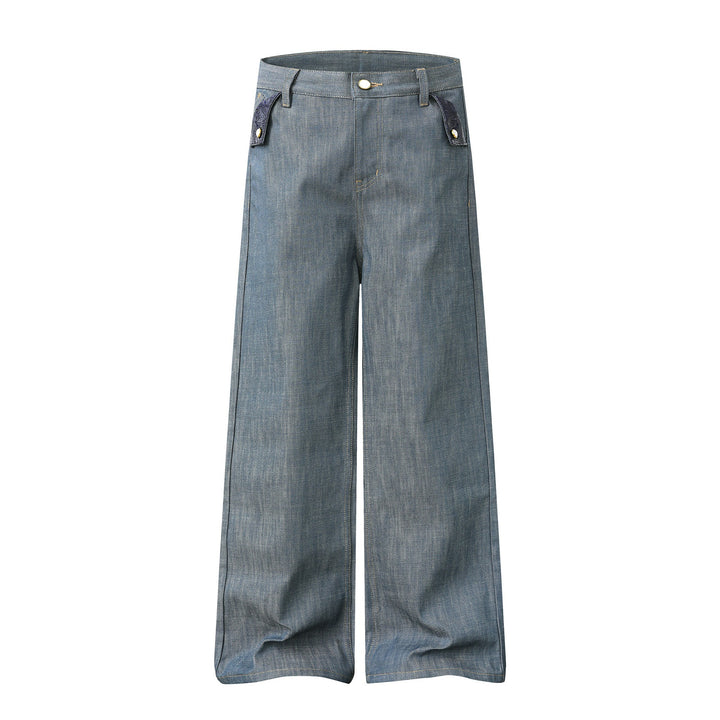 Women's high-waisted wide jeans pants with decorative flap pockets and straight leg Mune Fashion