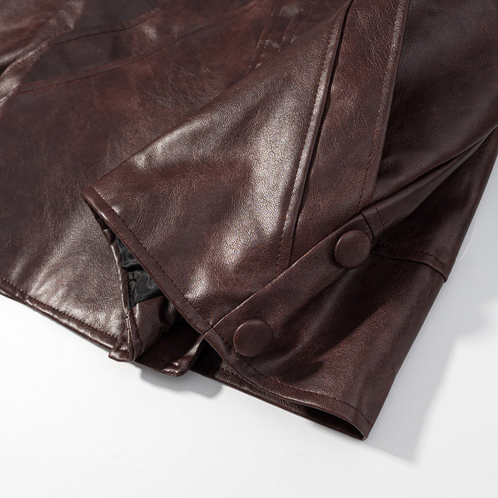 Women's short jacket made of faux leather in boxy cut with decorative seam details Mune Fashion
