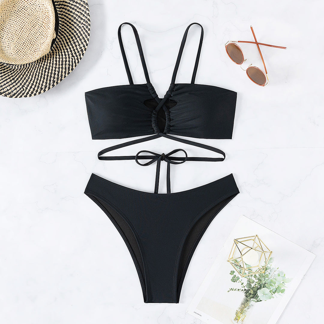 Women's High-Cut Bikini Set with Crossed Straps and Fashionable Cut-Outs Mune Fashion