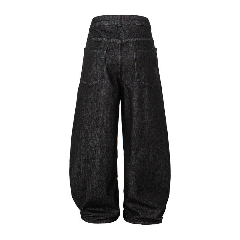 Women Wide Harem Denim Pants with High Waist and Balloon-Shaped Leg Mune Fashion