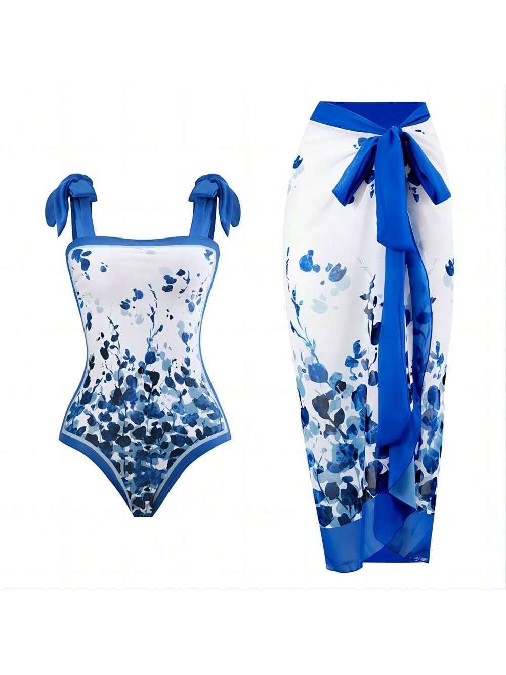 Women Elegant Swimsuit with Floral Accents and Fashionable Wrap Skirt Mune Fashion