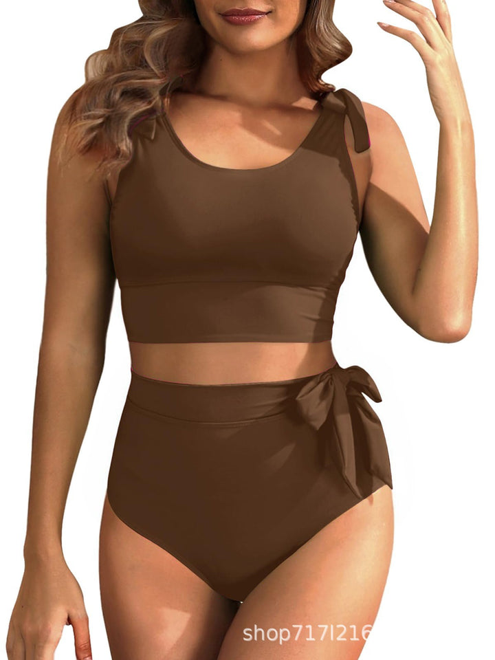 Women's High-Waisted Bikini Set with Knot-Decorated Top Mune Fashion