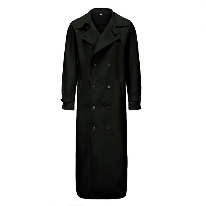 Men's Water-Repellent Long Trench Coat with Double Button Placket, Shoulder Epaulettes, and Adjustable Waist Belt Mune Fashion
