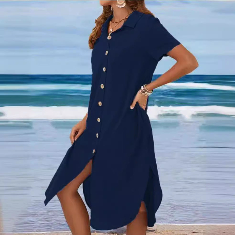 Women's shirt dress with button placket and side slits Drune