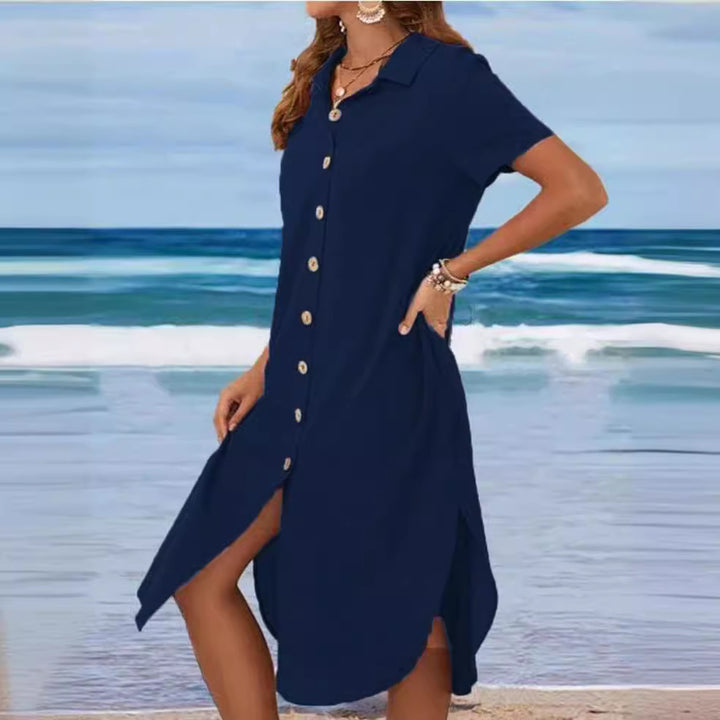 Women's shirt dress with button placket and side slits Drune