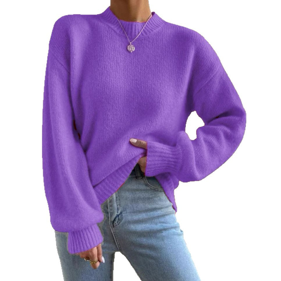 Women’s Oversized Fine Knit Sweater with Suggested Mohair Effect and Extended Ribbed Cuffs Mune Fashion