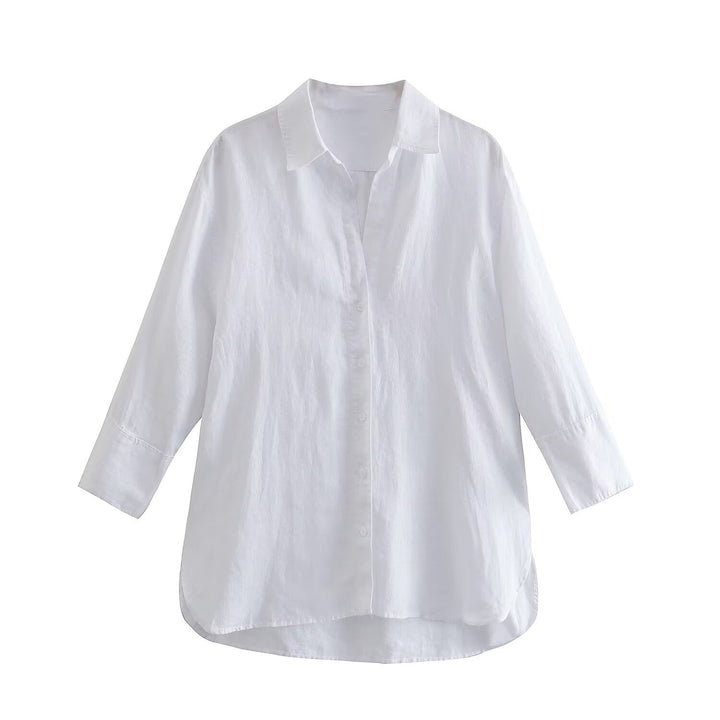 Women's Lightweight Oversized Shirt with High Back Hem, Linen Look and Concealed Button Placket Mune Fashion