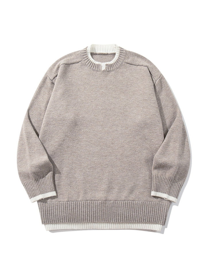 Ladies Oversize Knit Sweater with Contrasting Ribbed Collar and Extended Hem Mune Fashion