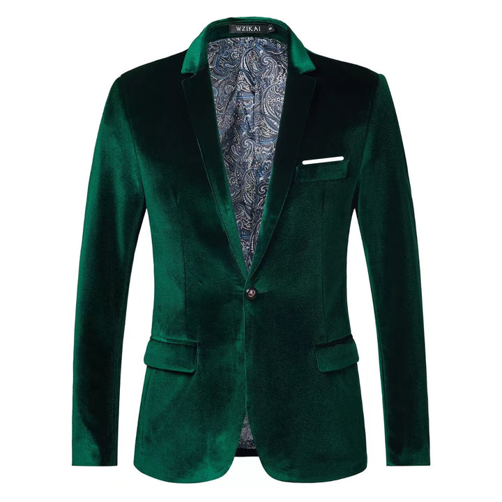 Men's tailored velvet jacket with patterned lining and single-button closure Mune Fashion