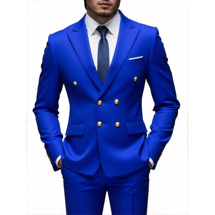 Men's double-breasted Slim-Fit suit with gold decorative buttons and slim business trousers Mune Fashion
