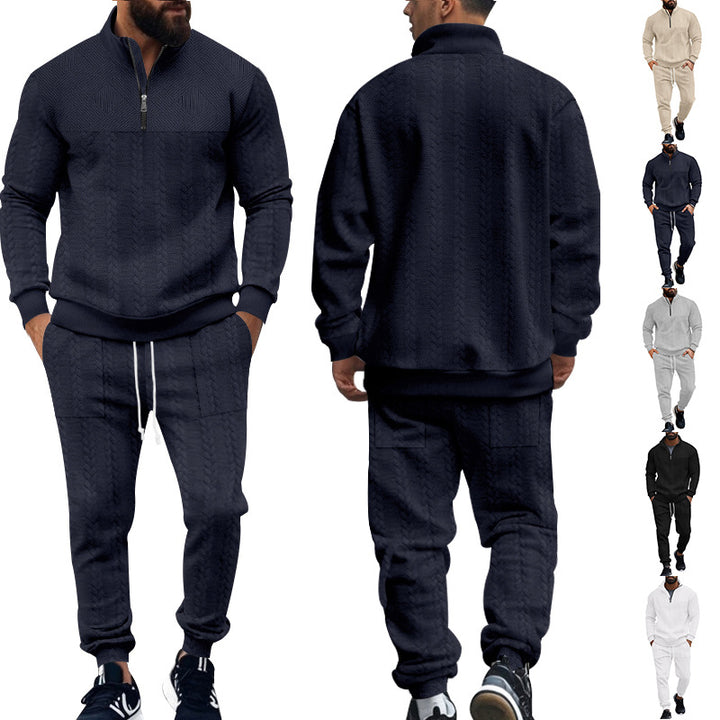 Men's Structured Half-Zip Sweatset with Waffle Knit and Tapered Jogging Pants Mune Fashion