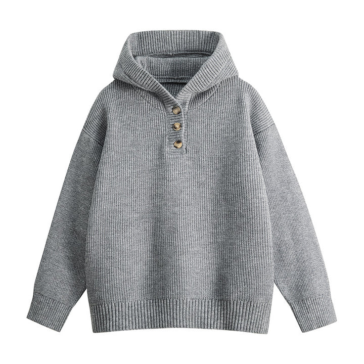 Women Relaxed Hoodie made of ribbed knit with half-button placket Mune Fashion