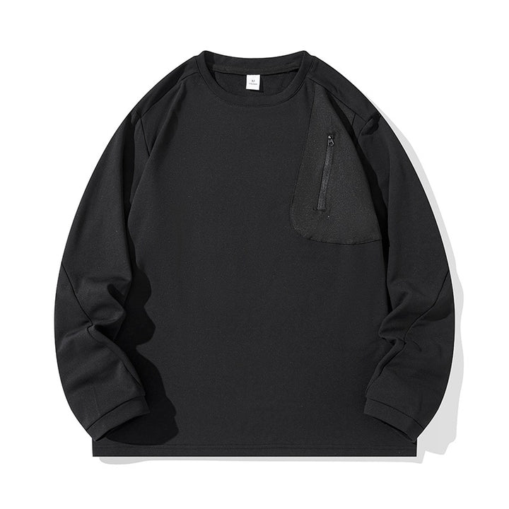 Unisex Oversize Long Sleeve Sweatshirt with Chest Zipper Pocket and Crew Neck Mune Fashion