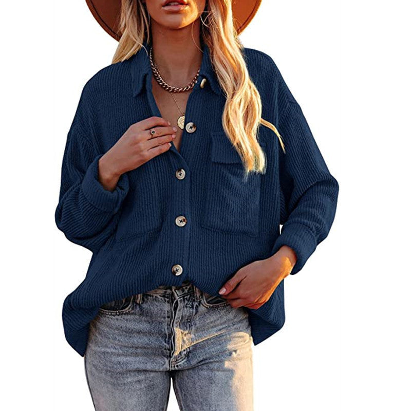 Women Oversized Fine Knit Shirt Jacket with Button Placket and Brusttaschen Mune Fashion