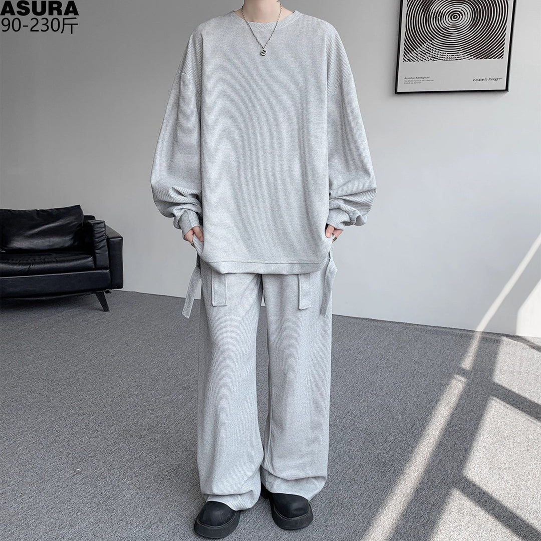 Unisex Casual Oversized Lounge Set made of Waffle Knit with Cargo Ties Mune Fashion