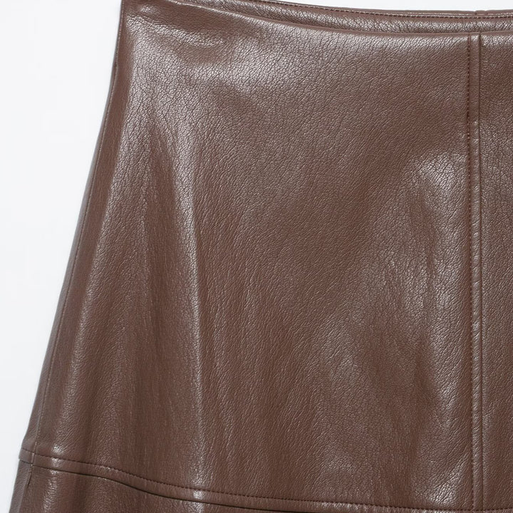 Women's High Waist A-Line Skirt made of Faux Leather with Flared Silhouette Mune Fashion
