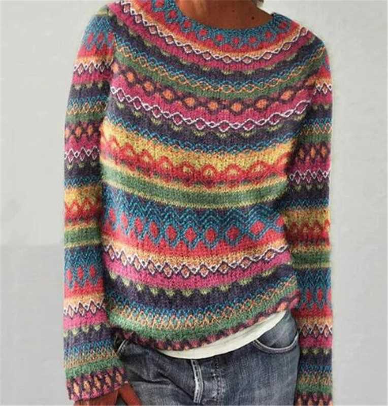 Women's Norwegian sweater made of wool blend with round neck and traditional Fair Isle yoke Mune Fashion