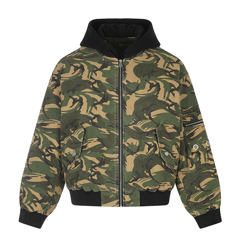 Ladies Oversize Utility Bomber Jacket with Hood, Zip Front and Sleeve Pocket Mune Fashion