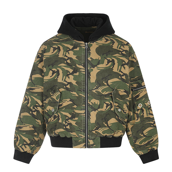 Ladies Oversize Utility Bomber Jacket with Hood, Zip Front and Sleeve Pocket Mune Fashion