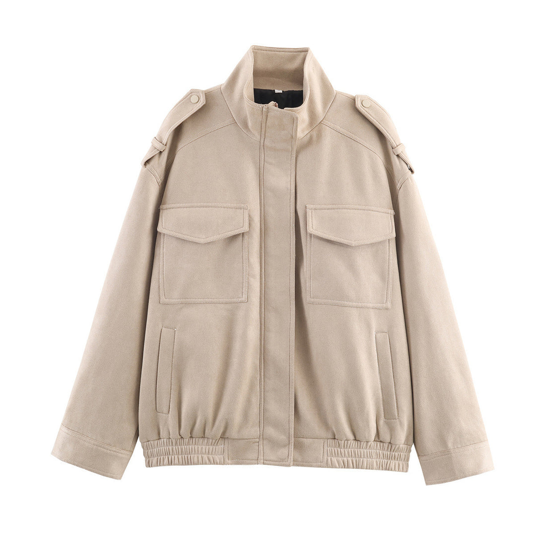 Women's utility field jacket with stand-up collar, epaulettes, and elastic hem Mune Fashion