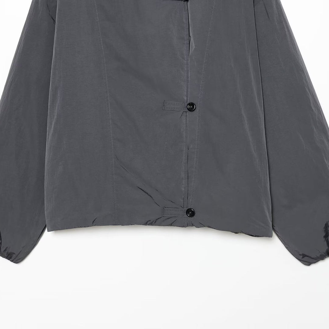 Women's Lightweight Cropped Nylon Jacket with High Funnel Neck, Oversized Cut, and Elastic Cuffs Mune Fashion