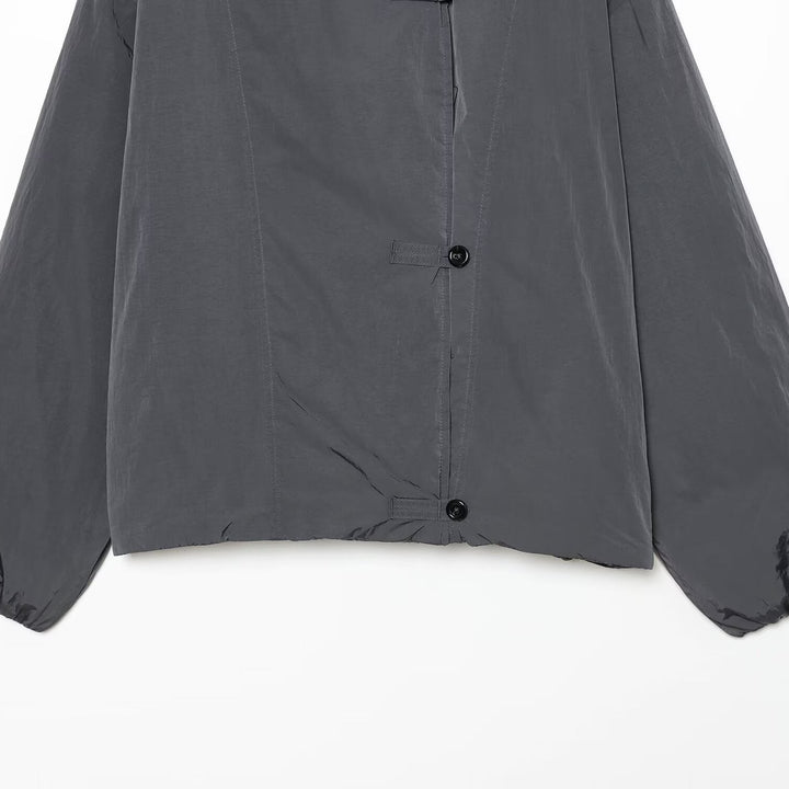 Women's Lightweight Cropped Nylon Jacket with High Funnel Neck, Oversized Cut, and Elastic Cuffs Mune Fashion