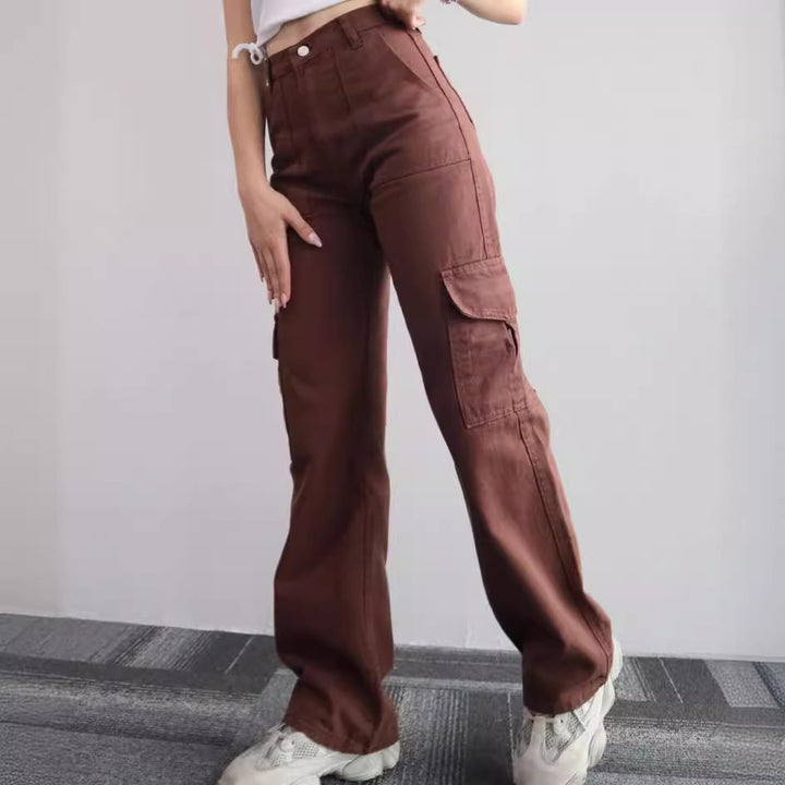Women's High-Waist Cargo Pants made of Twill with Flap Pockets and Wide Leg Mune Fashion