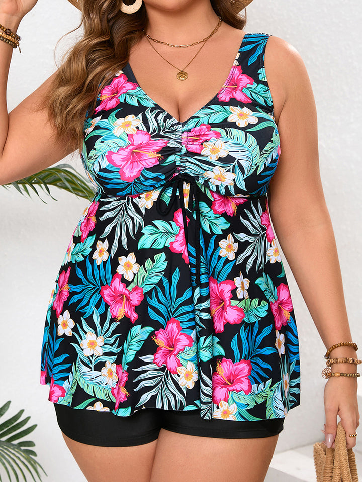 Women's tankini with floral wrap design and integrated shorts Mune Fashion