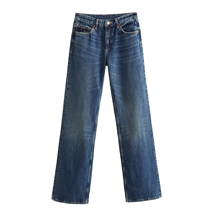 Women's high-waist jeans with straight leg, five-pocket cut and vintage wash Mune Fashion