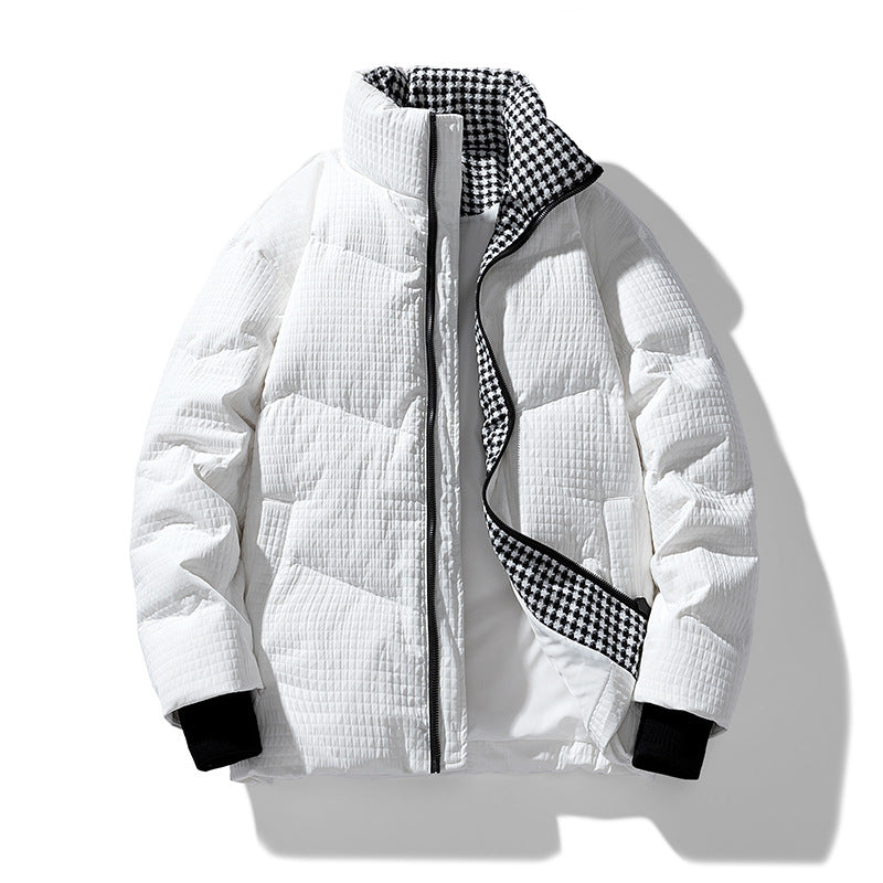 Herren gesteppte wendbare Winterjacke mit Stehkragen und Hahnentrittmuster-Futter Mune Fashion