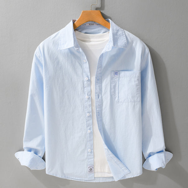 Men's cotton overshirt in layering look with kent collar and patch chest pocket Mune Fashion