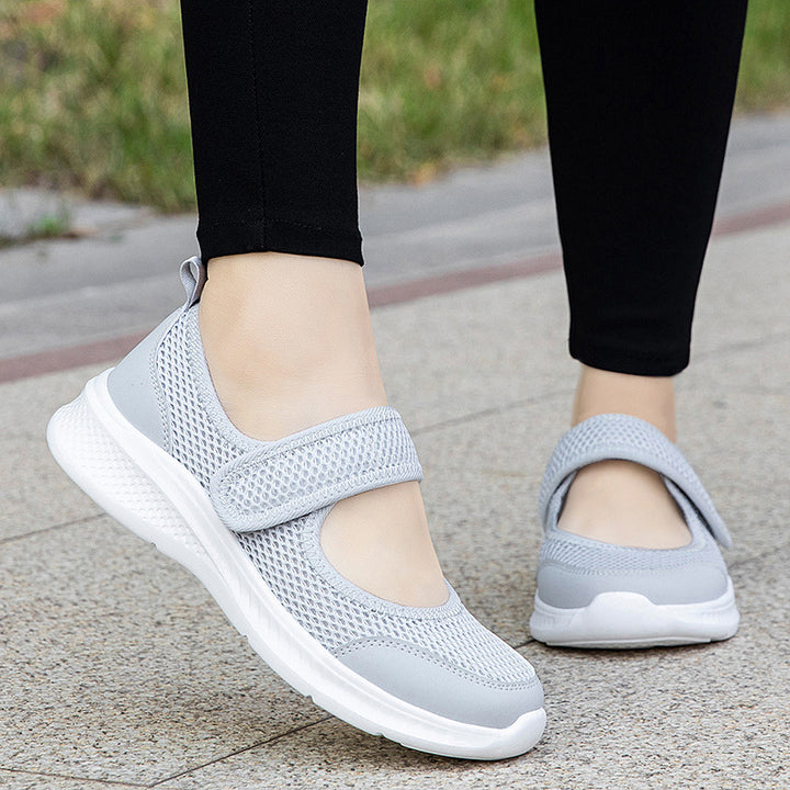 Women's Velcro-Strap Ballerina-Style Sneakers with Breathable Mesh Upper and Flexible Lightweight Sole Mune Fashion