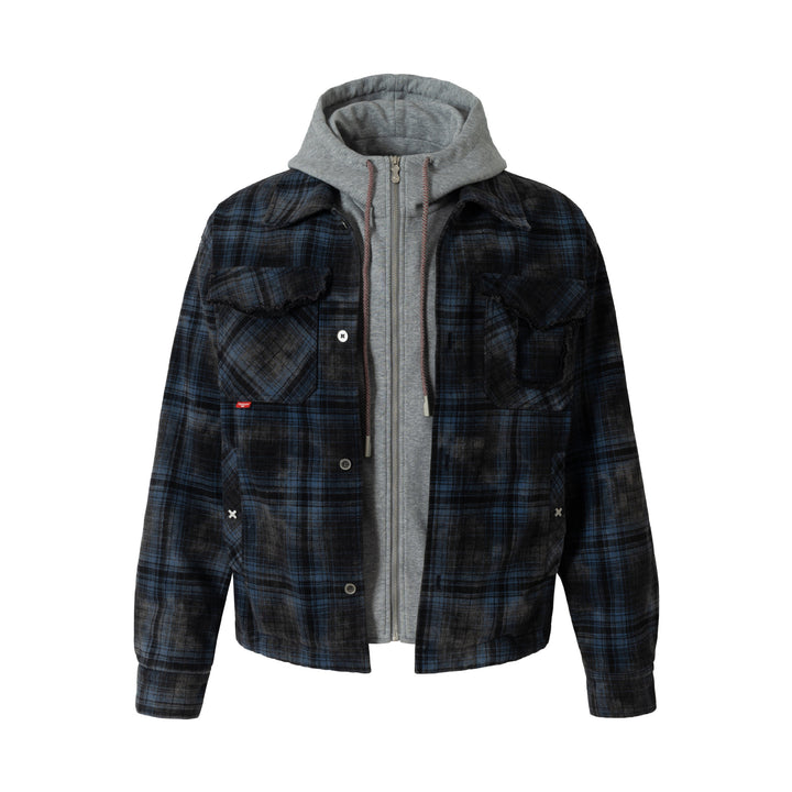 Men's checked layer shirt jacket with integrated hood inner jacket Mune Fashion