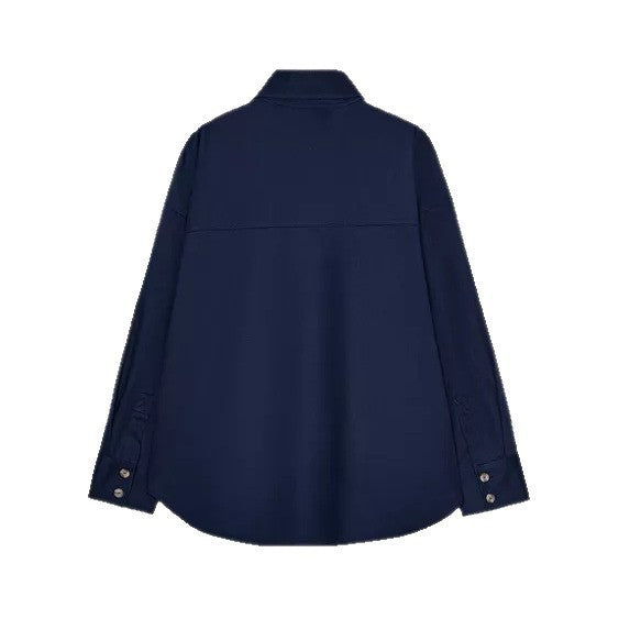 Women's Oversize Shirt Blouse with Asymmetrical Stand Collar and Extended Back Section Mune Fashion