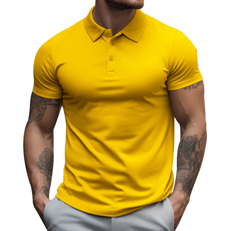 Men's athletic fitted pique polo shirt short-sleeved with hidden button placket Mune Fashion