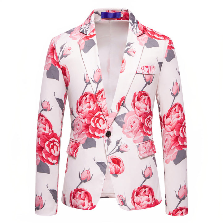 Men's Slim-Fit Blazer with all-over floral print and narrow lapel Mune Fashion