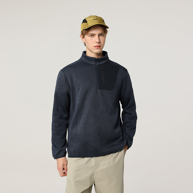 Herren Fleece-Halbzip-Pullover mit Stehkragen, Brustreißverschlusstasche und Relaxed-Fit Mune Fashion