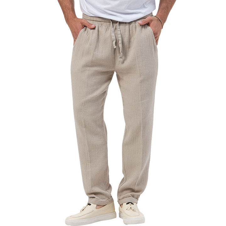 Men's relaxed crinkle sweatpants with elastic waistband drawstring straight leg and side pockets Mune Fashion