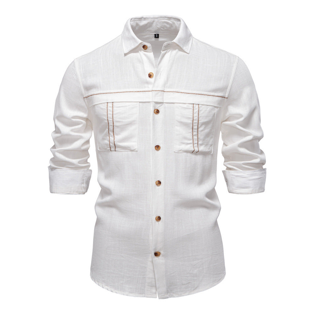 Men's Workshirt in Denim Look with Double Chest Pockets and Contrast Stitching Mune Fashion