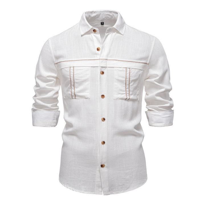 Men's Workshirt in Denim Look with Double Chest Pockets and Contrast Stitching Mune Fashion