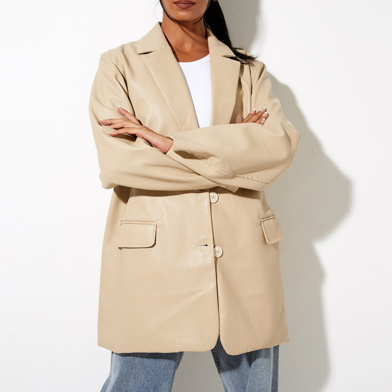 Women's Oversized Faux Leather Blazer Jacket Mune