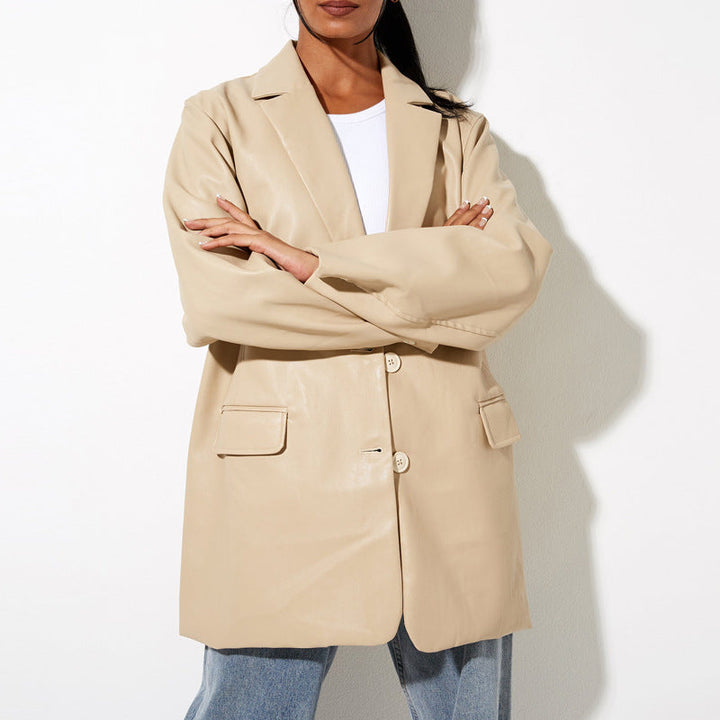 Women's Oversized Faux Leather Blazer Jacket Mune
