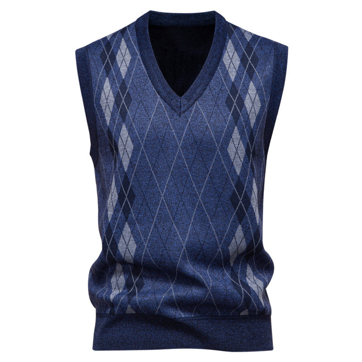 Men's elegant diamond pattern knitted vest with V-neck and lightweight cotton blend Mune Fashion