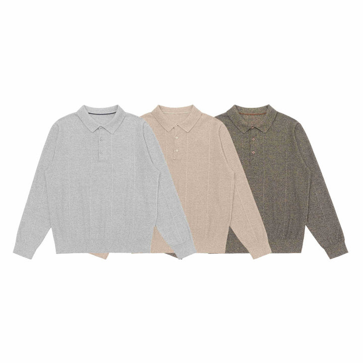 Unisex fine structure polo knitted sweater with shirt collar and ribbed hem Mune Fashion