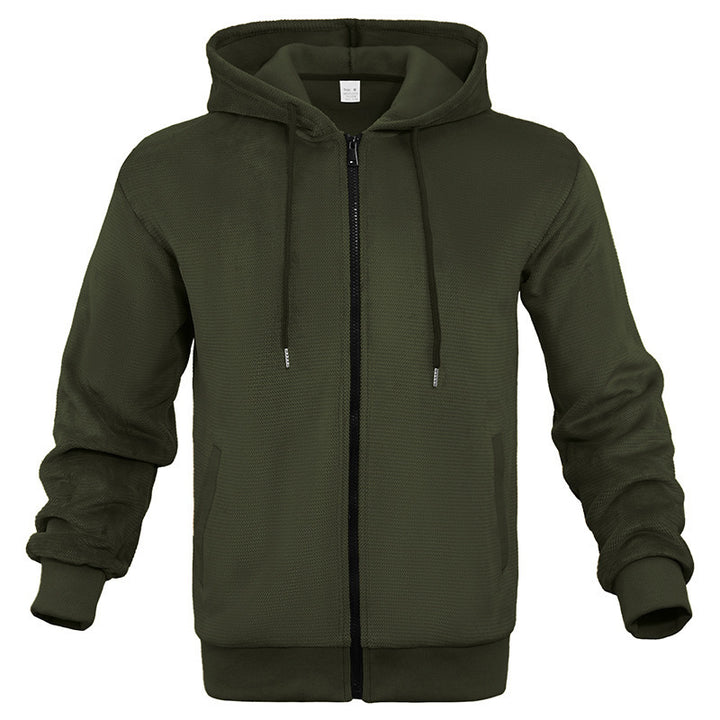 Men's waffle structure hooded jacket with full zip, concealed side pockets, and ribbed hem Mune Fashion