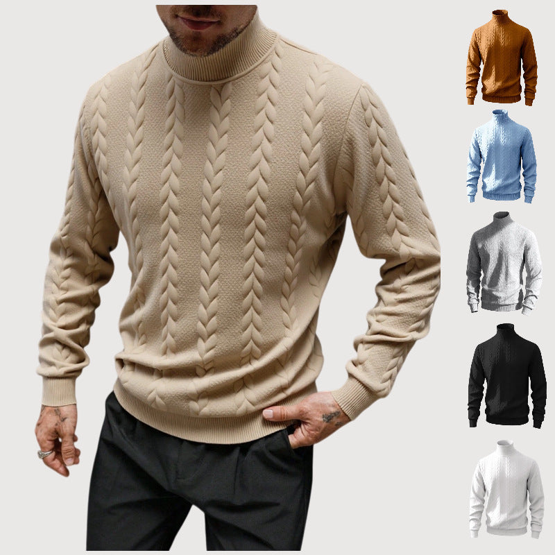 Men's chunky-knit turtleneck sweater with cable pattern and ribbed cuffs Mune Fashion