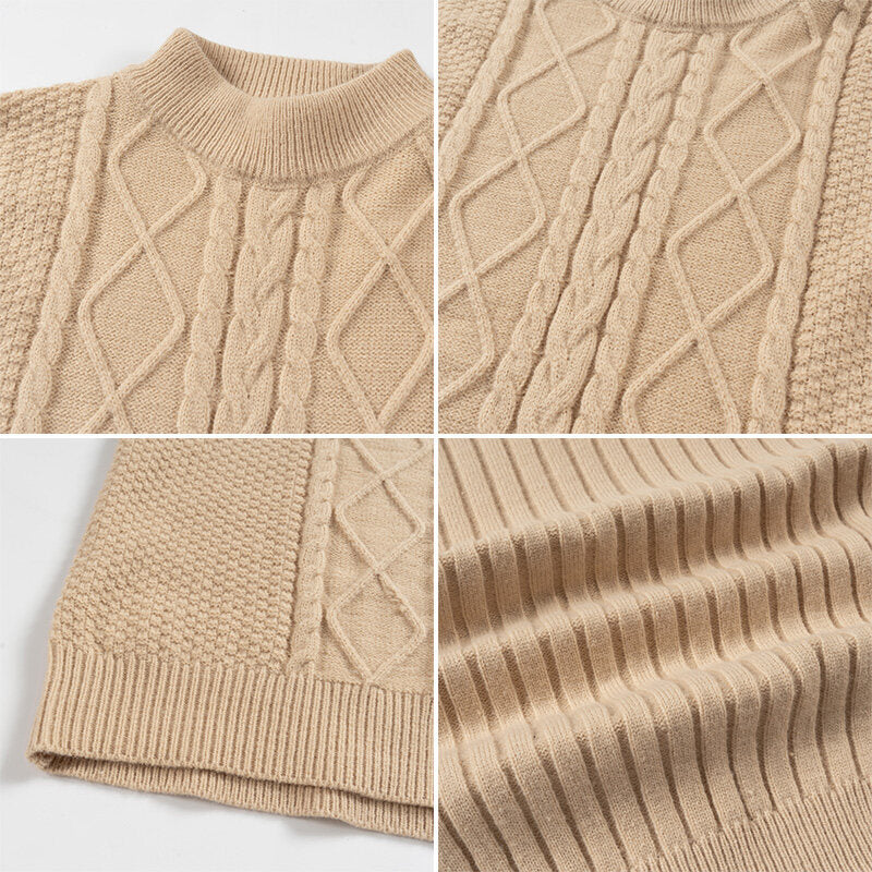 Men's fine knit turtleneck sweater with cable pattern and ribbed sleeves Mune Fashion