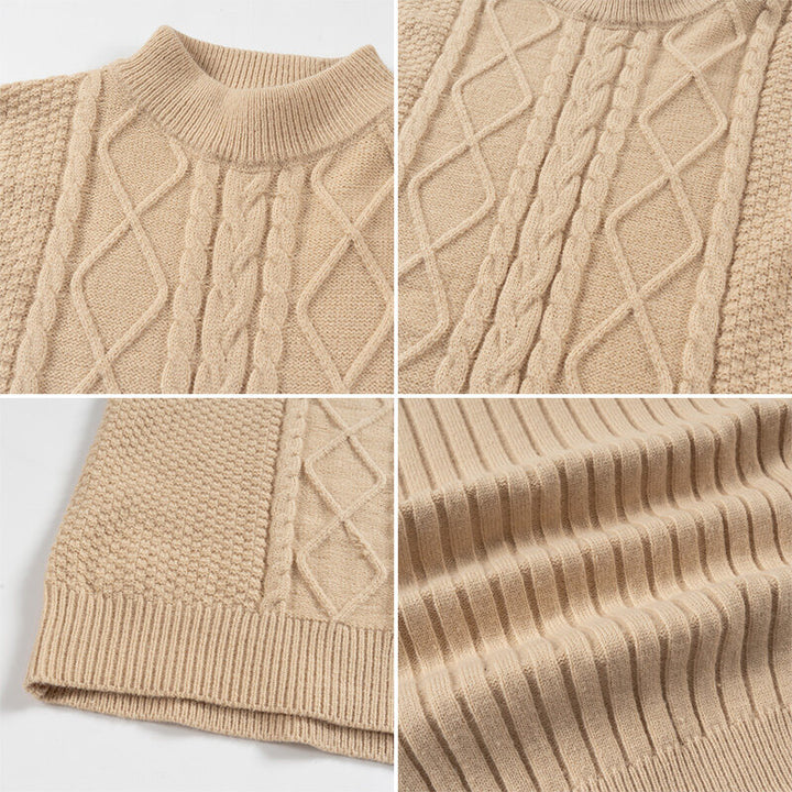 Men's fine knit turtleneck sweater with cable pattern and ribbed sleeves Mune Fashion